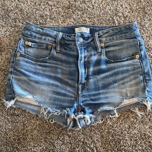 American Eagle 77 High-Rise Shortie Distressed Denim Cutoff Shorts - Blue